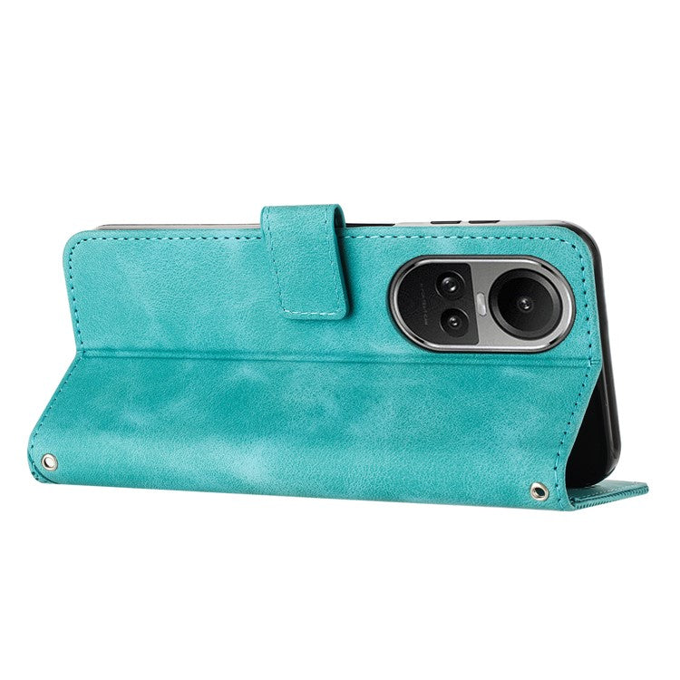PU Leather+TPU Phone Cover for Oppo Reno10 5G (Global) / Reno10 Pro 5G (Global) , Triangle Imprinted Stand Wallet Case with Strap - Green