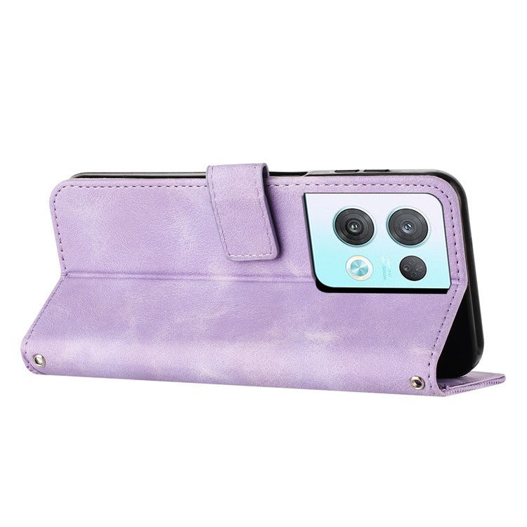 Phone Cover for Oppo Reno8 Pro 5G (Global Version) / Reno8 Pro+ (China) 5G PU Leather+TPU Triangle Imprinted Stand Wallet Case - Purple