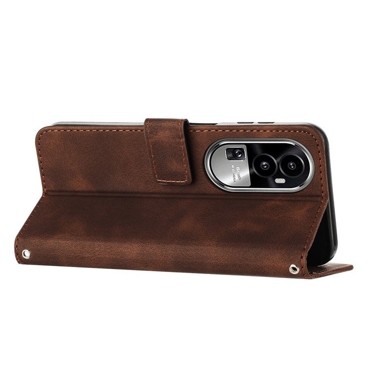 Phone Cover for Oppo Reno10 Pro+ 5G Anti-fall PU Leather+TPU Triangle Imprinted Stand Wallet Case - Brown