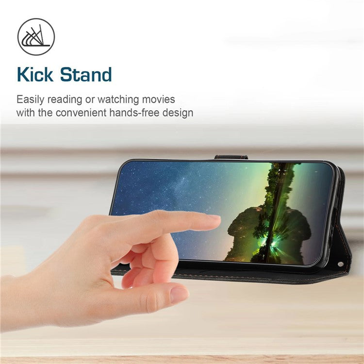 For Honor X8 5G / X6 4G / Play6C 4G Cell Phone Case Leather Triangle Imprint Wallet Stand Cover with Strap - Black