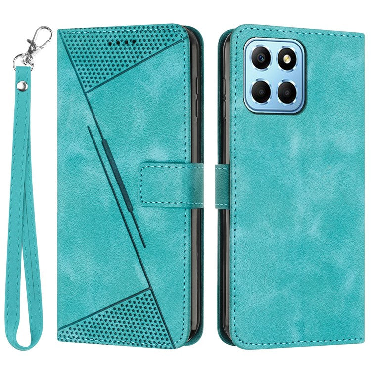 For Honor X8 5G / X6 4G / Play6C 4G Cell Phone Case Leather Triangle Imprint Wallet Stand Cover with Strap - Green
