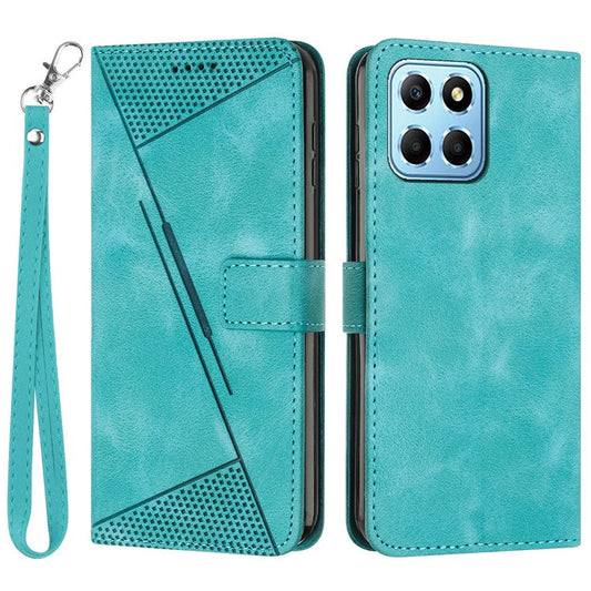 For Honor X8 5G / X6 4G / Play6C 4G Cell Phone Case Leather Triangle Imprint Wallet Stand Cover with Strap - Green