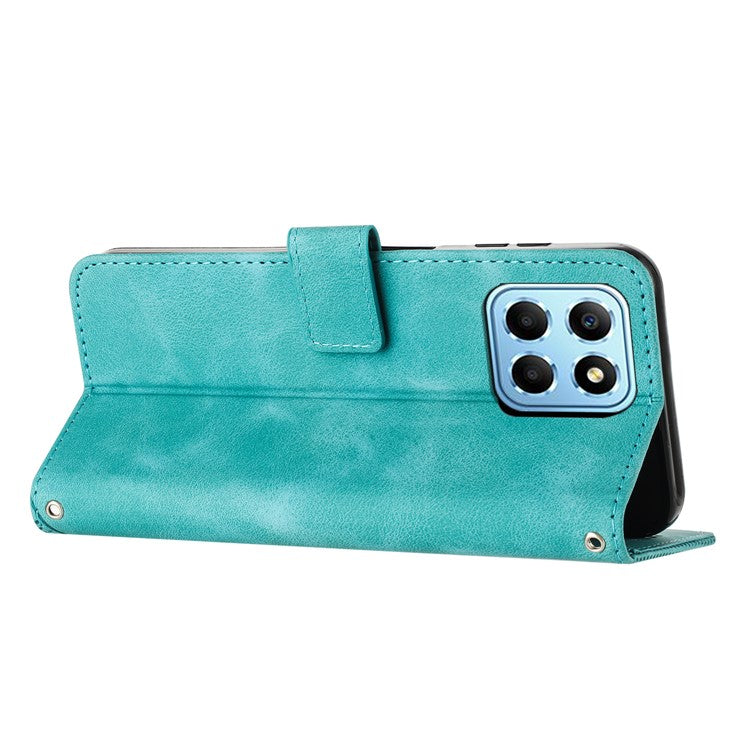 For Honor X8 5G / X6 4G / Play6C 4G Cell Phone Case Leather Triangle Imprint Wallet Stand Cover with Strap - Green
