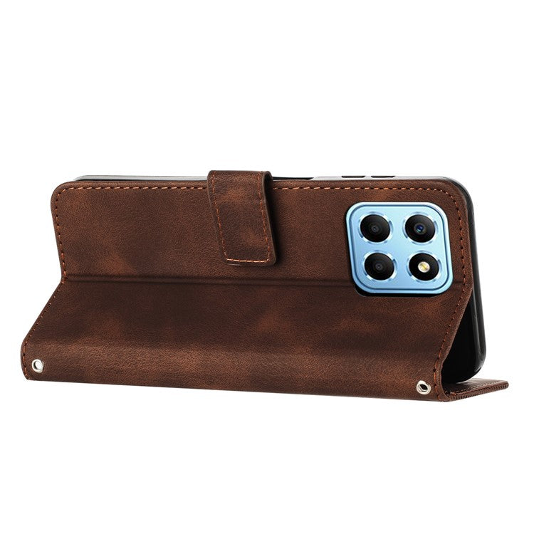 For Honor X8 5G / X6 4G / Play6C 4G Cell Phone Case Leather Triangle Imprint Wallet Stand Cover with Strap - Brown