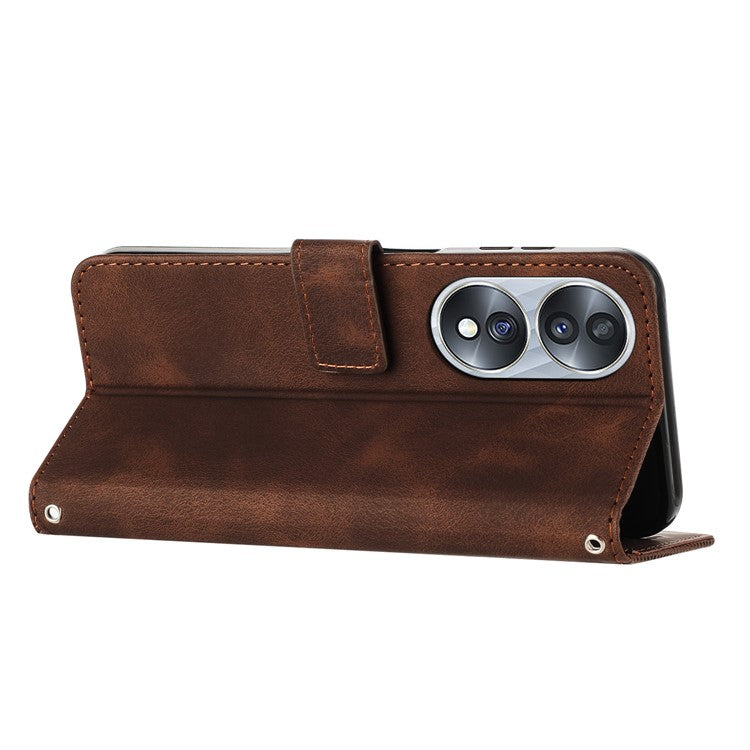 Protective Shell for Honor 70 5G Triangle Imprint Leather Stand Wallet Mobile Phone Cover with Strap - Brown