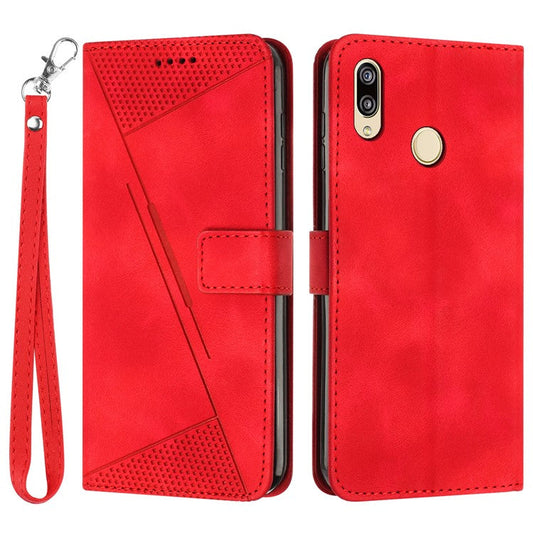 For Honor 8X / 9X Lite Triangle Imprinted Anti-fall Cover Leather Wallet Stand Cell Phone Case with Strap - Red