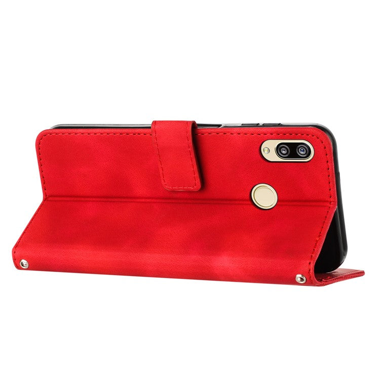 For Honor 8X / 9X Lite Triangle Imprinted Anti-fall Cover Leather Wallet Stand Cell Phone Case with Strap - Red