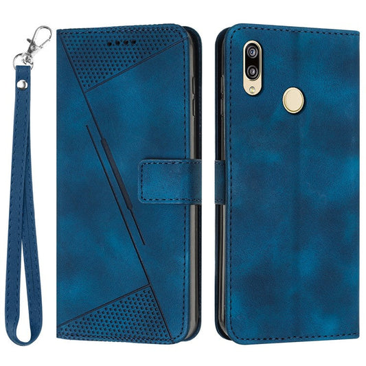 For Honor 8X / 9X Lite Triangle Imprinted Anti-fall Cover Leather Wallet Stand Cell Phone Case with Strap - Sapphire