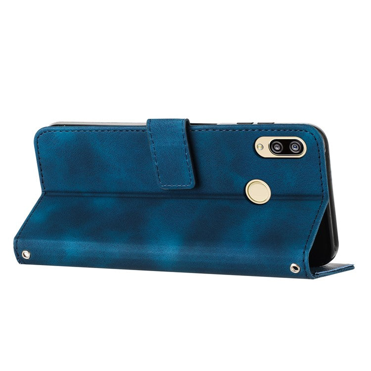 For Honor 8X / 9X Lite Triangle Imprinted Anti-fall Cover Leather Wallet Stand Cell Phone Case with Strap - Sapphire