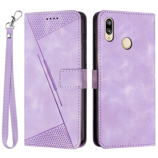 For Honor 8X / 9X Lite Triangle Imprinted Anti-fall Cover Leather Wallet Stand Cell Phone Case with Strap - Purple