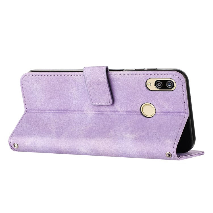 For Honor 8X / 9X Lite Triangle Imprinted Anti-fall Cover Leather Wallet Stand Cell Phone Case with Strap - Purple