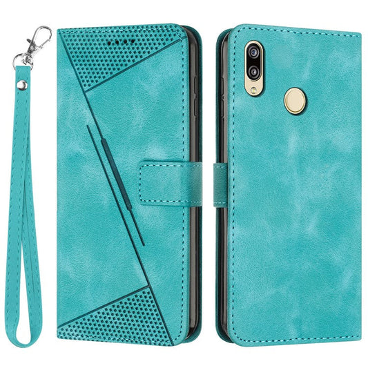 For Honor 8X / 9X Lite Triangle Imprinted Anti-fall Cover Leather Wallet Stand Cell Phone Case with Strap - Green