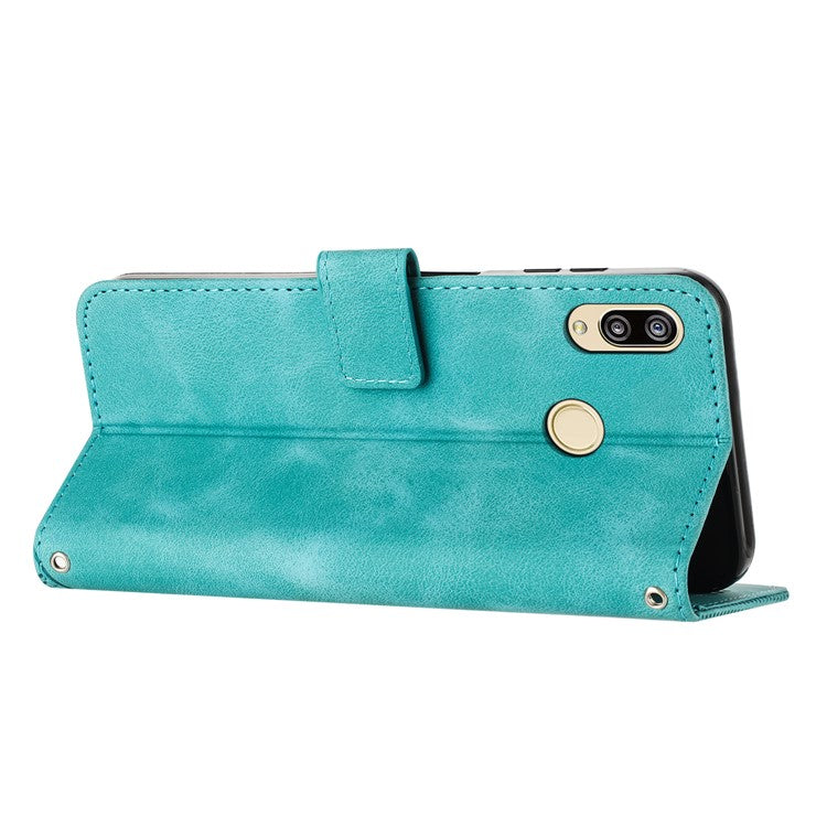 For Honor 8X / 9X Lite Triangle Imprinted Anti-fall Cover Leather Wallet Stand Cell Phone Case with Strap - Green