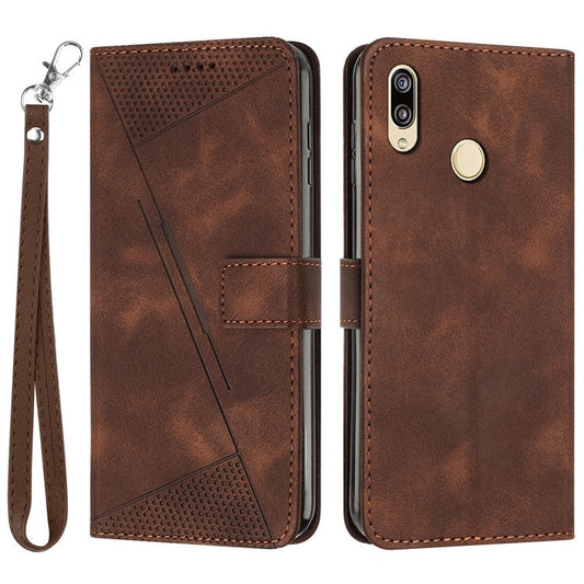 For Honor 8X / 9X Lite Triangle Imprinted Anti-fall Cover Leather Wallet Stand Cell Phone Case with Strap - Brown