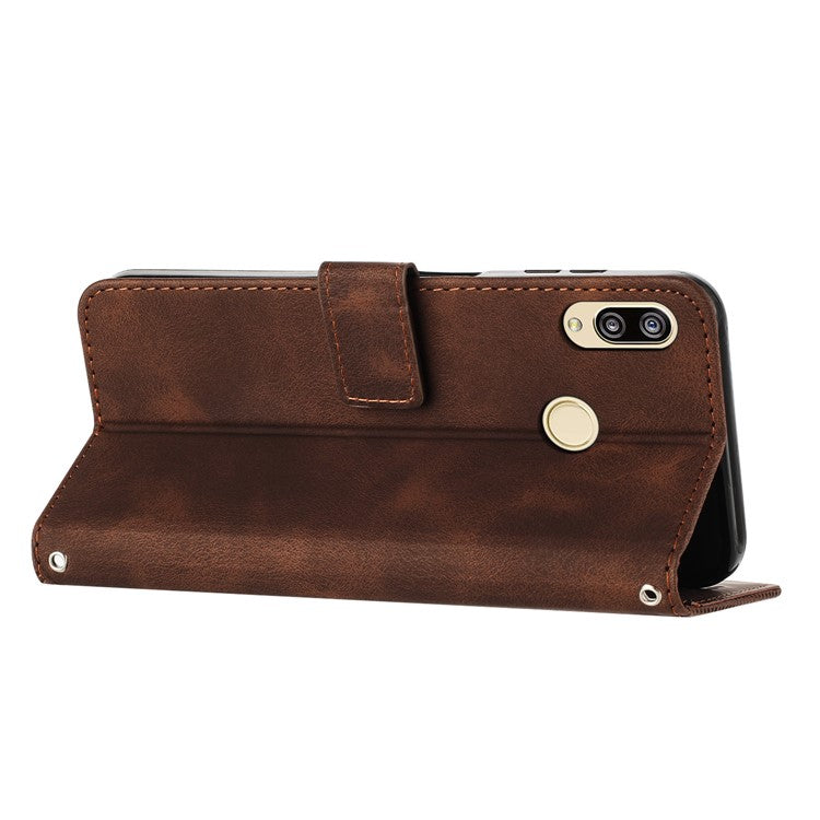 For Honor 8X / 9X Lite Triangle Imprinted Anti-fall Cover Leather Wallet Stand Cell Phone Case with Strap - Brown