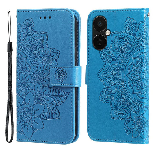 Stand Cover for OnePlus Nord CE3 5G / Oppo K11 5G Flower Imprint PU Leather Wallet Phone Case - Blue