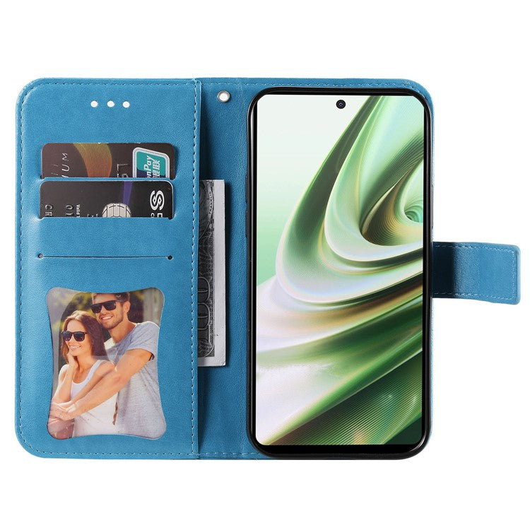 Stand Cover for OnePlus Nord CE3 5G / Oppo K11 5G Flower Imprint PU Leather Wallet Phone Case - Blue