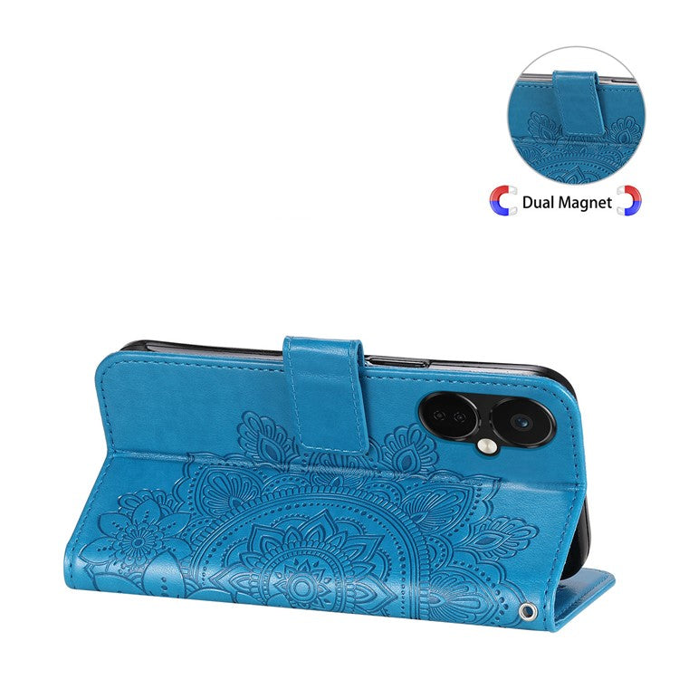 Stand Cover for OnePlus Nord CE3 5G / Oppo K11 5G Flower Imprint PU Leather Wallet Phone Case - Blue