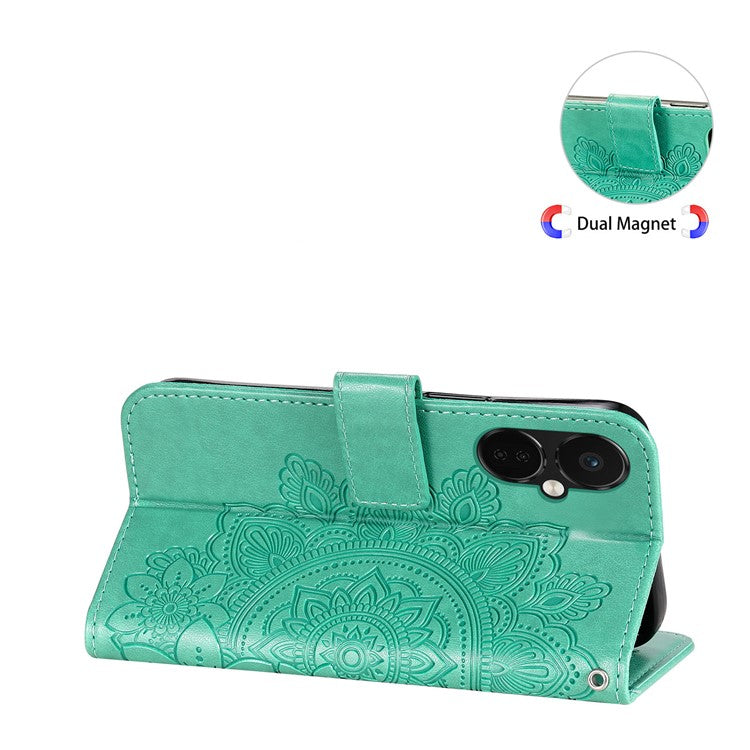 Stand Cover for OnePlus Nord CE3 5G / Oppo K11 5G Flower Imprint PU Leather Wallet Phone Case - Green