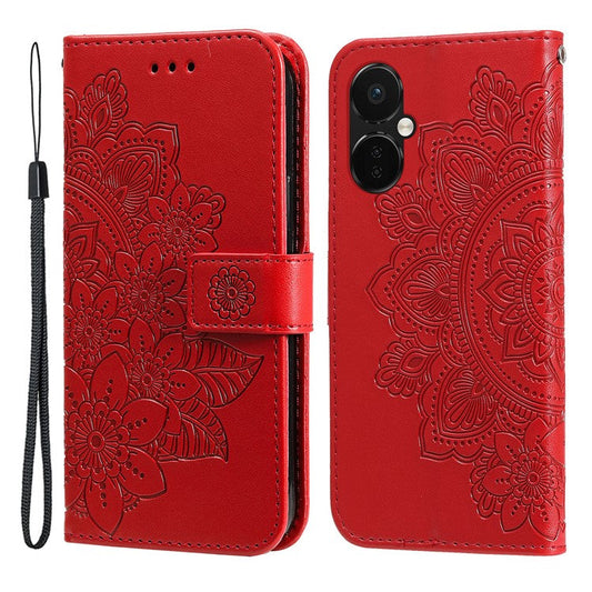 Stand Cover for OnePlus Nord CE3 5G / Oppo K11 5G Flower Imprint PU Leather Wallet Phone Case - Red