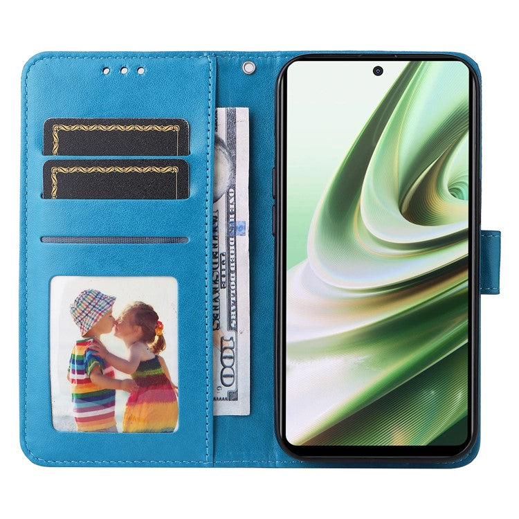 For OnePlus Nord CE3 5G / Oppo K11 5G Shockproof Wallet Stand Phone Cover Sunflower Imprint Leather Case - Blue