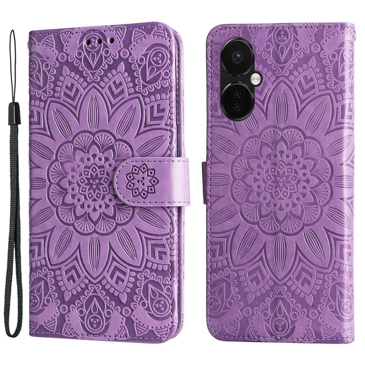 For OnePlus Nord CE3 5G / Oppo K11 5G Shockproof Wallet Stand Phone Cover Sunflower Imprint Leather Case - Purple