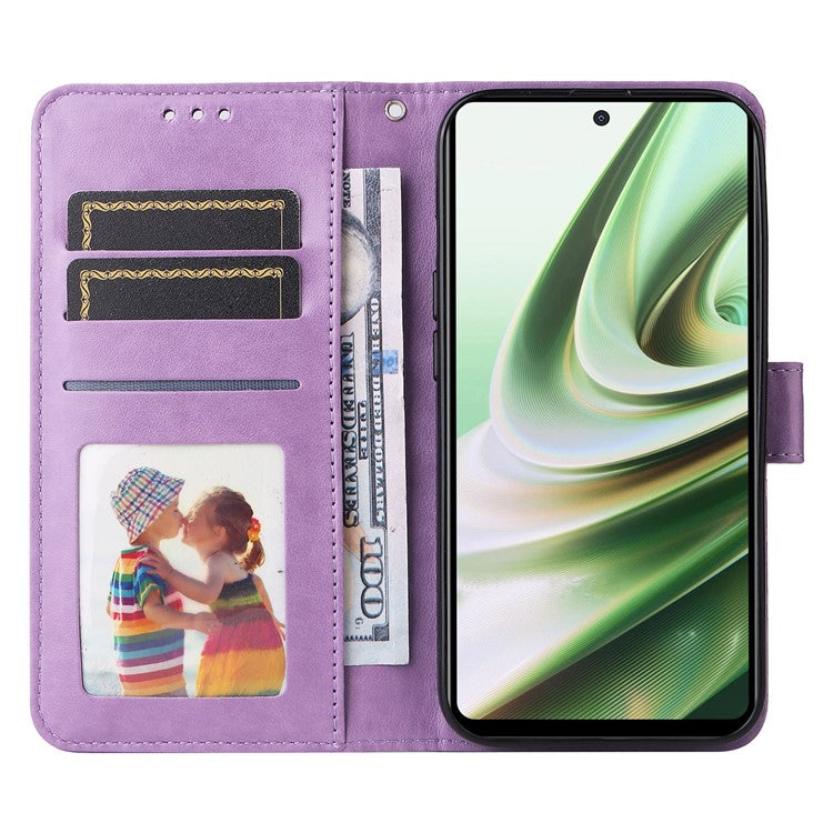 For OnePlus Nord CE3 5G / Oppo K11 5G Shockproof Wallet Stand Phone Cover Sunflower Imprint Leather Case - Purple