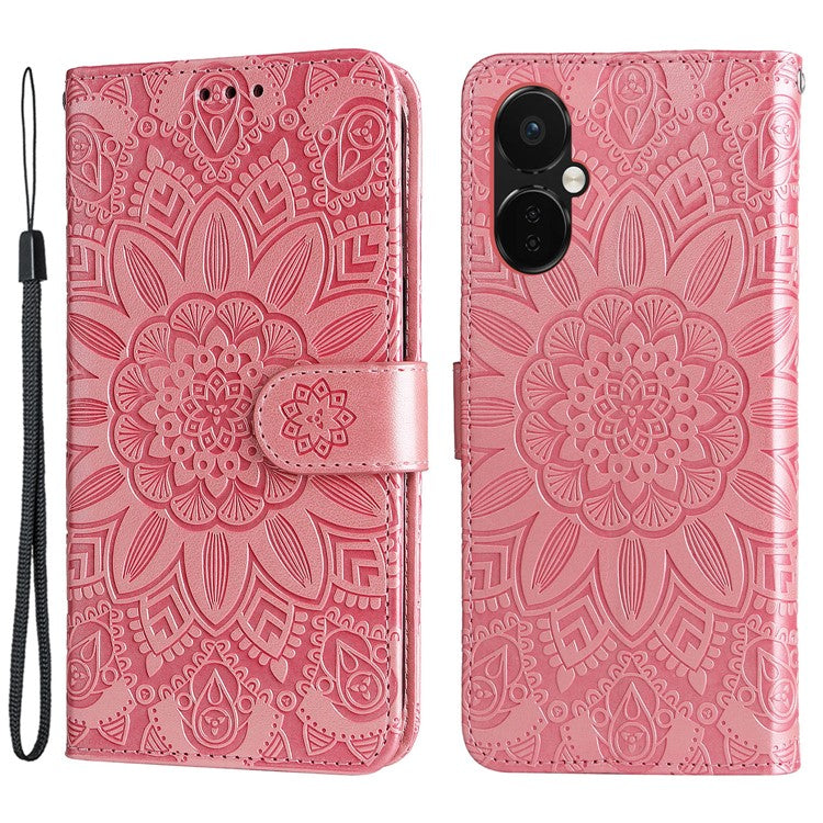 For OnePlus Nord CE3 5G / Oppo K11 5G Shockproof Wallet Stand Phone Cover Sunflower Imprint Leather Case - Pink