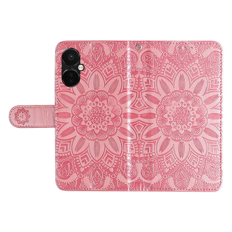 For OnePlus Nord CE3 5G / Oppo K11 5G Shockproof Wallet Stand Phone Cover Sunflower Imprint Leather Case - Pink