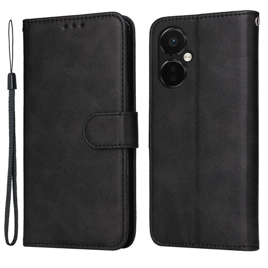 For OnePlus Nord CE3 5G / Oppo K11 5G Calf Texture Phone Case Leather Wallet Stand Protection Cover - Black