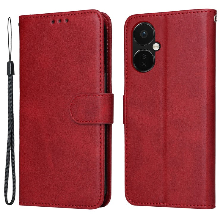 For OnePlus Nord CE3 5G / Oppo K11 5G Calf Texture Phone Case Leather Wallet Stand Protection Cover - Red