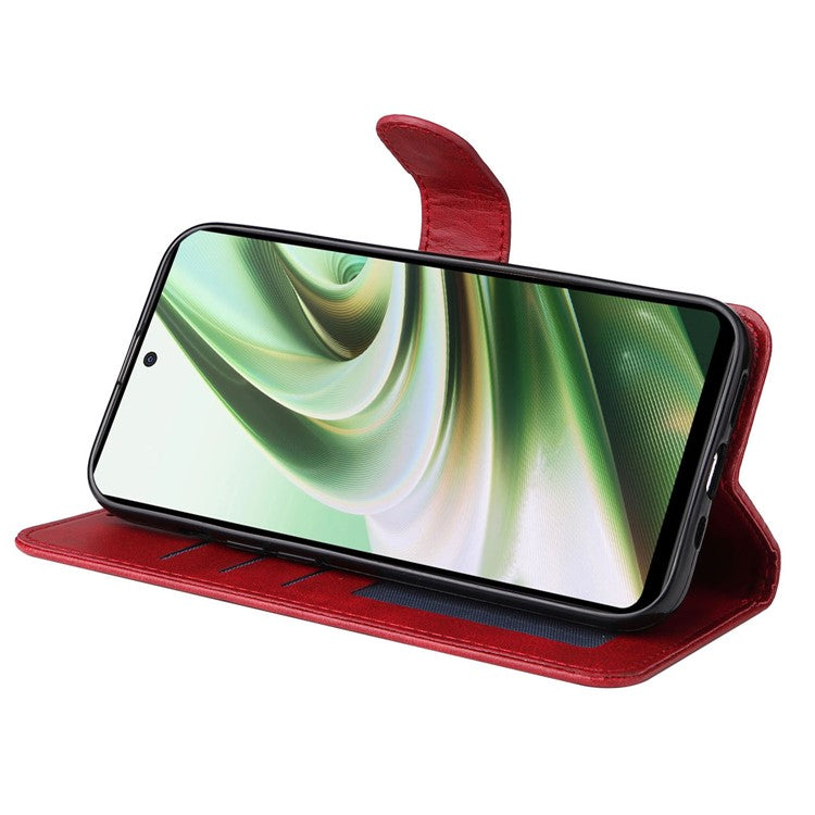 For OnePlus Nord CE3 5G / Oppo K11 5G Calf Texture Phone Case Leather Wallet Stand Protection Cover - Red