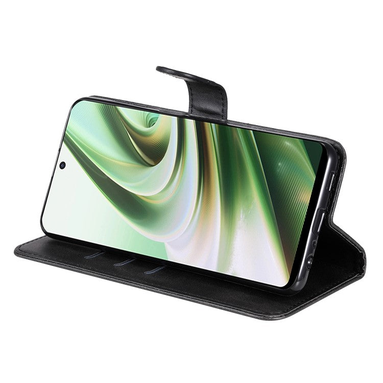 For OnePlus Nord CE3 5G / Oppo K11 5G Zipper Pocket Wallet Stand Phone Case Calf Texture Leather Cover - Black