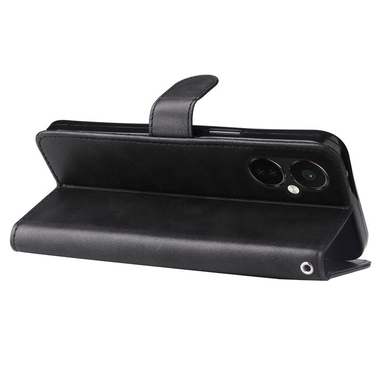 For OnePlus Nord CE3 5G / Oppo K11 5G Zipper Pocket Wallet Stand Phone Case Calf Texture Leather Cover - Black