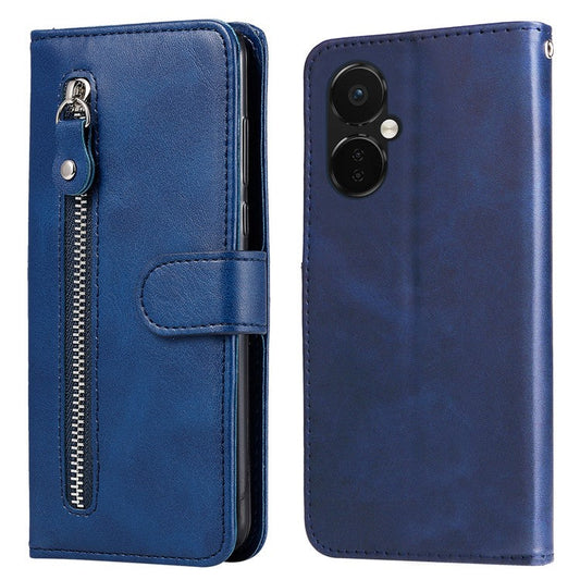 For OnePlus Nord CE3 5G / Oppo K11 5G Zipper Pocket Wallet Stand Phone Case Calf Texture Leather Cover - Blue