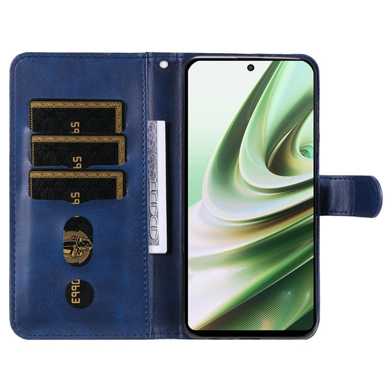 For OnePlus Nord CE3 5G / Oppo K11 5G Zipper Pocket Wallet Stand Phone Case Calf Texture Leather Cover - Blue