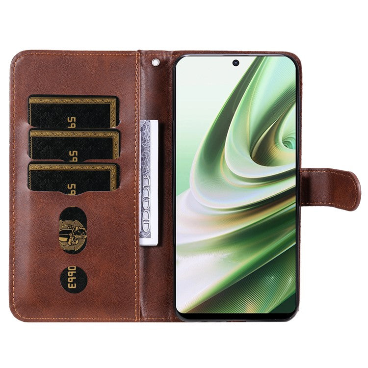 For OnePlus Nord CE3 5G / Oppo K11 5G Zipper Pocket Wallet Stand Phone Case Calf Texture Leather Cover - Brown