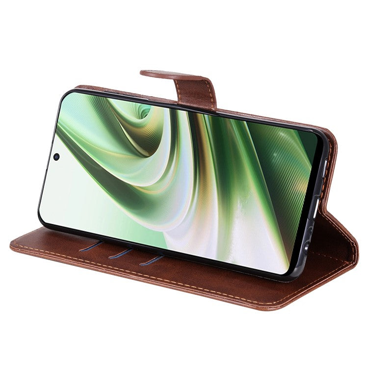 For OnePlus Nord CE3 5G / Oppo K11 5G Zipper Pocket Wallet Stand Phone Case Calf Texture Leather Cover - Brown