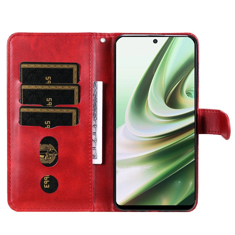 For OnePlus Nord CE3 5G / Oppo K11 5G Zipper Pocket Wallet Stand Phone Case Calf Texture Leather Cover - Red