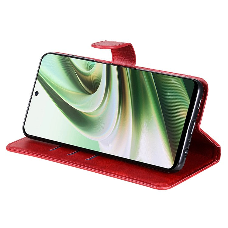 For OnePlus Nord CE3 5G / Oppo K11 5G Zipper Pocket Wallet Stand Phone Case Calf Texture Leather Cover - Red