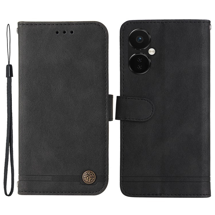 For OnePlus Nord CE3 5G / Oppo K11 5G Imprinted Lines PU Leather Stand Wallet Case Skin-touch Phone Cover - Black