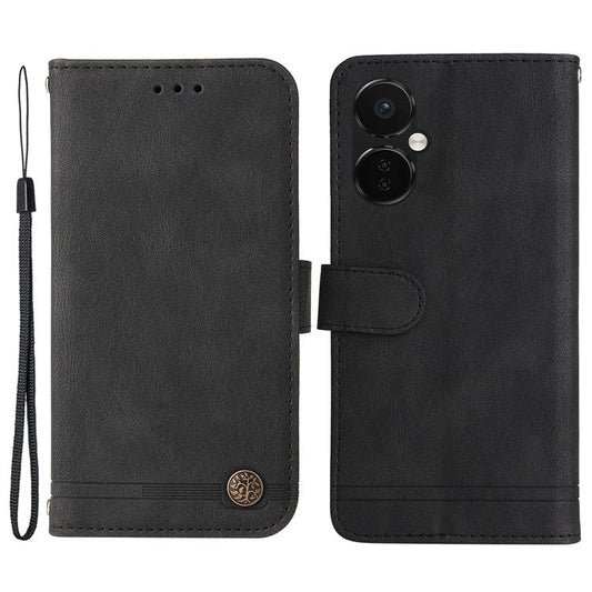 For OnePlus Nord CE3 5G / Oppo K11 5G Imprinted Lines PU Leather Stand Wallet Case Skin-touch Phone Cover - Black