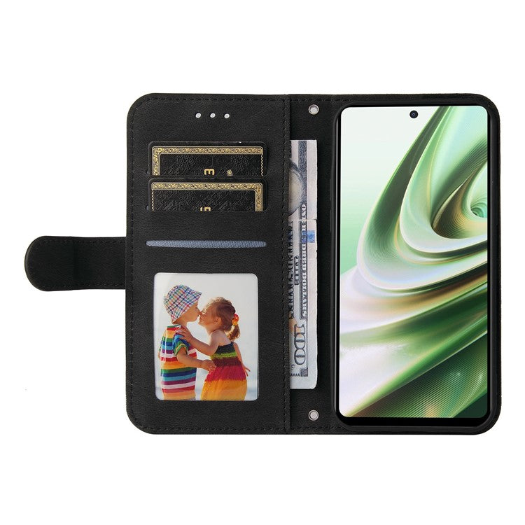For OnePlus Nord CE3 5G / Oppo K11 5G Imprinted Lines PU Leather Stand Wallet Case Skin-touch Phone Cover - Black