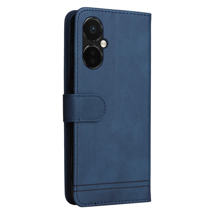 For OnePlus Nord CE3 5G / Oppo K11 5G Imprinted Lines PU Leather Stand Wallet Case Skin-touch Phone Cover - Blue