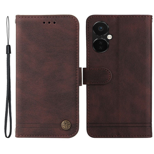 For OnePlus Nord CE3 5G / Oppo K11 5G Imprinted Lines PU Leather Stand Wallet Case Skin-touch Phone Cover - Brown