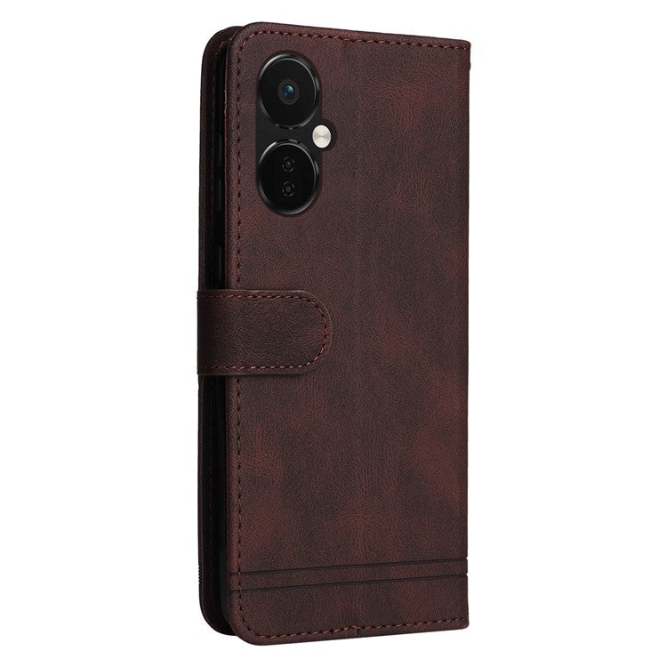 For OnePlus Nord CE3 5G / Oppo K11 5G Imprinted Lines PU Leather Stand Wallet Case Skin-touch Phone Cover - Brown