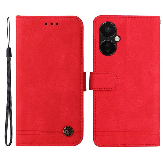 For OnePlus Nord CE3 5G / Oppo K11 5G Imprinted Lines PU Leather Stand Wallet Case Skin-touch Phone Cover - Red