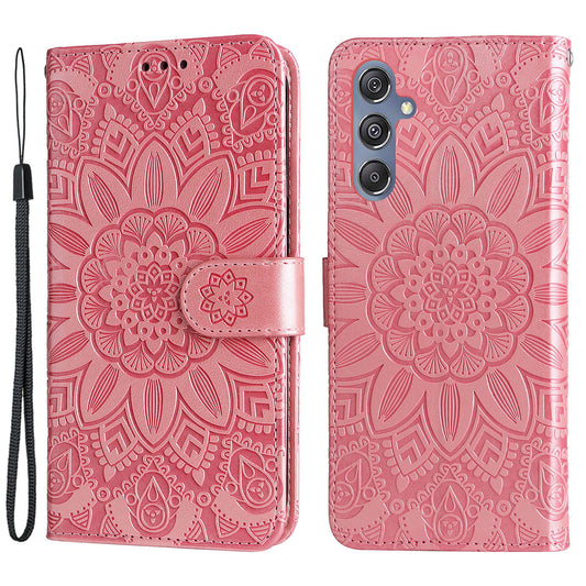 For Samsung Galaxy F34 5G / M34 5G Anti-Scratch Phone Cover Sunflower Imprint PU Leather Wallet Stand Case - Pink