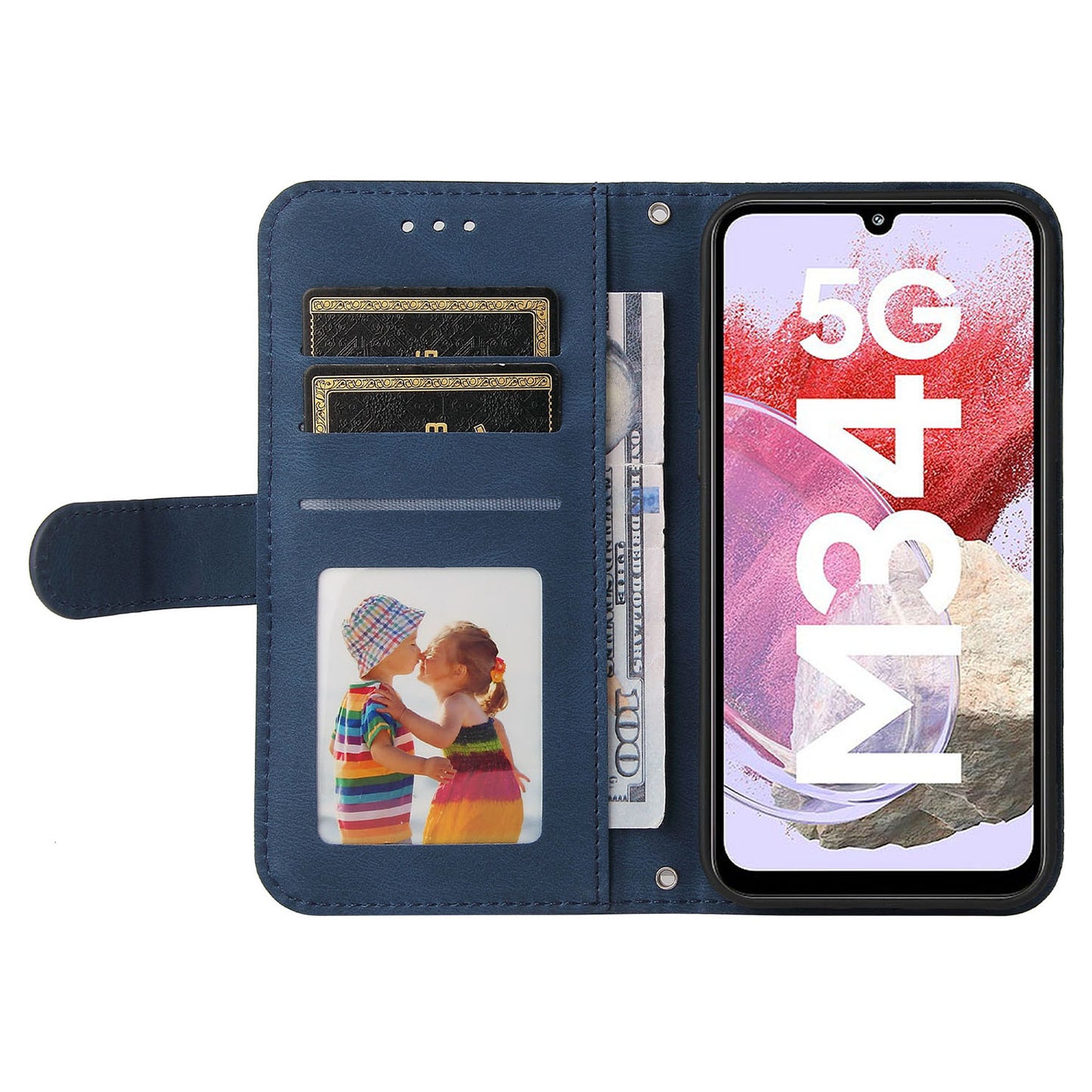 For Samsung Galaxy F34 5G / M34 5G Imprinted Lines Stand Wallet Cover Anti-drop PU Leather Phone Case - Blue