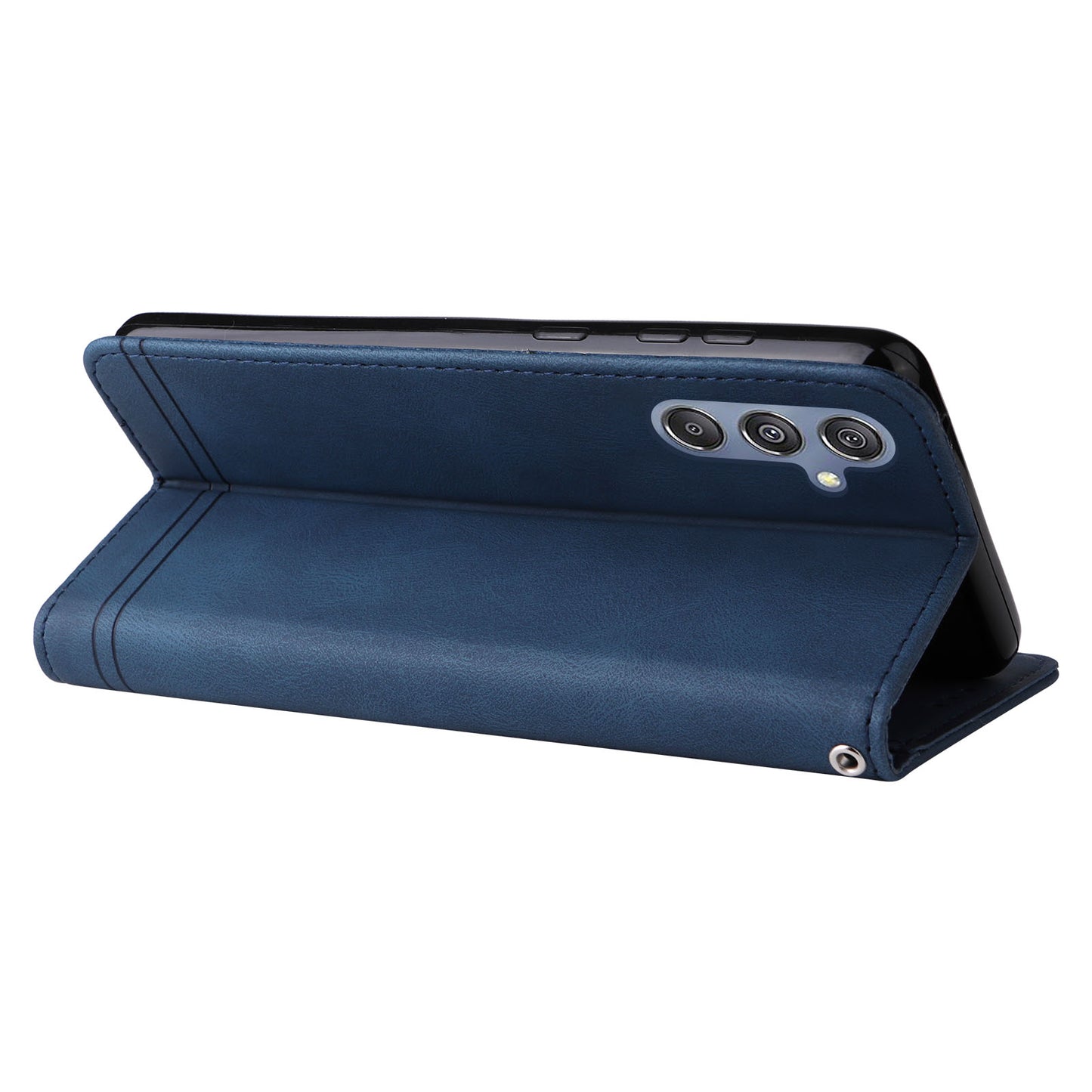 For Samsung Galaxy F34 5G / M34 5G Imprinted Lines Stand Wallet Cover Anti-drop PU Leather Phone Case - Blue